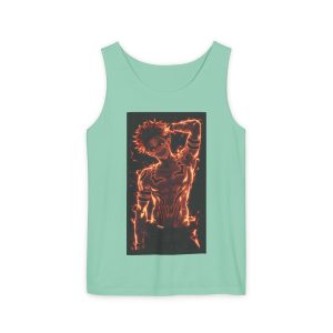 Flaming Anime Guy Tank Top — Neon Fire Graphic Sleeveless Tee - Image 9