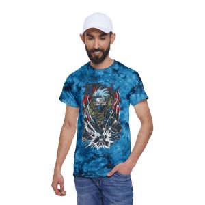 Kakashi Anime Tie-Dye T-Shirt — Blue Crystal Ninja Graphic Tee - Image 4