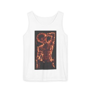 Flaming Anime Guy Tank Top — Neon Fire Graphic Sleeveless Tee - Image 5