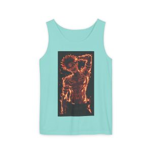 Flaming Anime Guy Tank Top — Neon Fire Graphic Sleeveless Tee - Image 13