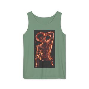 Flaming Anime Guy Tank Top — Neon Fire Graphic Sleeveless Tee - Image 17