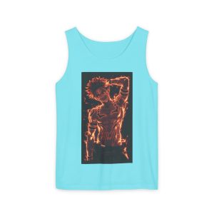 Flaming Anime Guy Tank Top — Neon Fire Graphic Sleeveless Tee - Image 21
